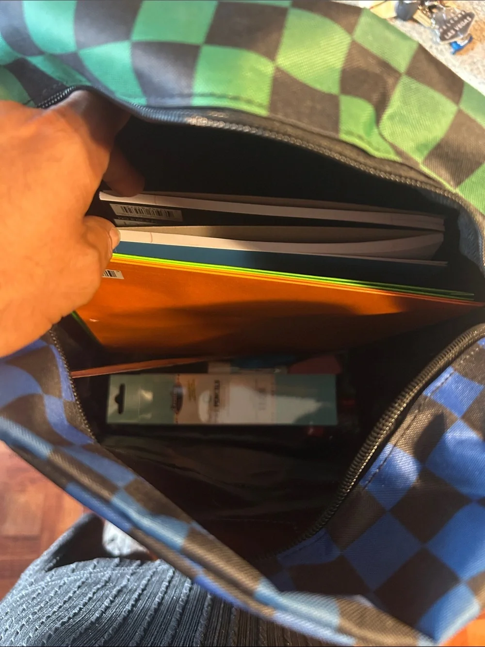 Blue & Green Checkered Backpack for Men